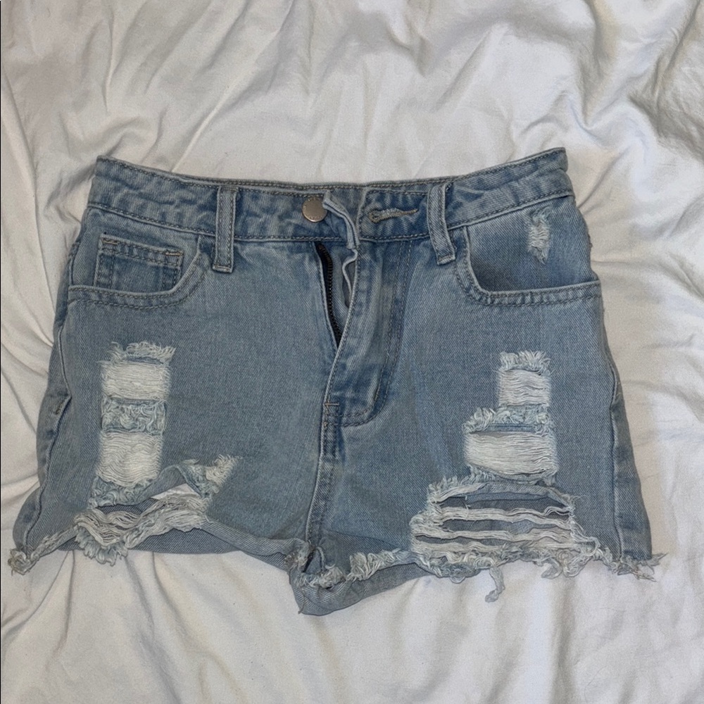 SHEIN Distressed Denim Shorts - Light Blue